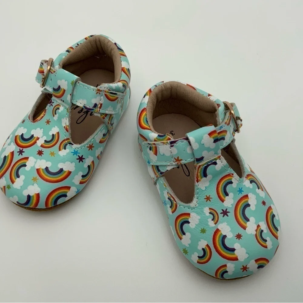 Monkey Feet Rainbow Leather T-Strap Baby Shoes 3M-6M Great Condition!